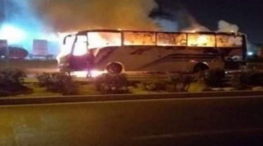 احتراق حافلة لنقل المسافرين قادمة من الناظور