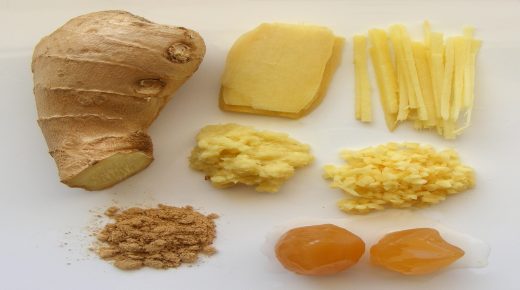 Fresh ginger root. Sliced, julienne, chopped or grated. Gingpowder and the candied ginger.