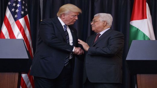 FILE - In this May 23, 2017 file photo, President Donald Trump shakes hands with Palestinian President Mahmoud Abbas after making statements to the press in the West Bank City of Bethlehem. Palestinians are increasingly questioning their leaders’ strategy of reaching statehood through negotiations with Israel after more than two decades of failures. A majority believes that the “two-state solution” to the Israeli-Palestinian conflict is no longer possible, despite pledges by President Donald Trump that he would try to broker a deal. (AP Photo/Evan Vucci, File)