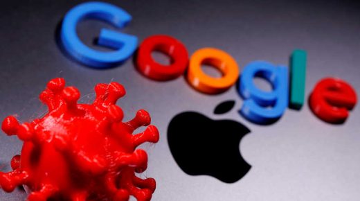 FILE PHOTO: 3D printed coronavirus model and Google logo are placed near an Apple Macbook Pro in this illustration taken April 12, 2020. REUTERS/Dado Ruvic/Illustration/File Photo