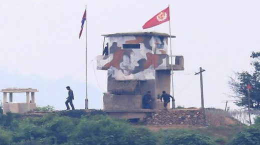 North Korean army soldiers are seen at a military guard post in Paju, at the border with North Korea, South Korea, Thursday, June 18, 2020. South Korea said Thursday it hasn't detected any suspicious activities by North Korea, a day after it threatened with provocative acts at the border in violation of a 2018 agreement to reduce tensions. (Kim Do-hoon/Yonhap via AP)