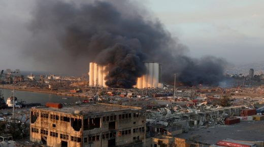 Smoke rises from the site of an explosion in Beirut's port area, Lebanon August 4, 2020. REUTERS/Mohamed Azakir