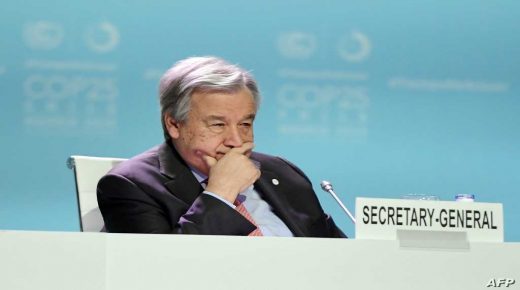 Secretary-General of the United Nations Antonio Guterres takes part in the Global Climate Action High-Level event at the UN Climate Change Conference COP25 at the 'IFEMA - Feria de Madrid' exhibition centre, in Madrid, on December 11, 2019. - Nations are gathered in Spain's capital to finalise the rulebook of the 2015 landmark Paris climate accord, which aims to limit global temperature rises to "well below" two degrees Celsius and to a safer cap of 1.5C if possible. But the consensus-based talks are bogged down in politically charged wrangling over the architecture of carbon markets, timetables for the review of carbon-cutting pledges, and a new fund to help poor countries already reeling from climate impacts. (Photo by CRISTINA QUICLER / AFP)