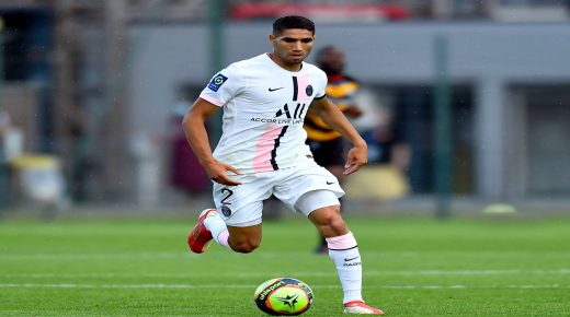 ORLEANS, FRANCE - JULY 24: Achraf Hakimi of Paris Saint-Germain runs with the ball during the pre season friendly match between Paris Saint-Germain and US Orleans at Stade De La Source on July 24, 2021 in Orleans, France. (Photo by Aurelien Meunier - PSG/PSG via Getty Images)