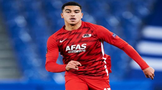 SAN SEBASTIAN, SPAIN - NOVEMBER 05: Zakaria Aboukhlal of AZ Alkmaar in action during the UEFA Europa League Group F stage match between Real Sociedad and AZ Alkmaar at Estadio Anoeta on November 05, 2020 in San Sebastian, Spain. (Photo by Juan Manuel Serrano Arce/Getty Images)