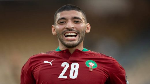 YAOUNDE, CAMEROON - JANUARY 14: TARIK TISSOUDALI of Morocco during the Group C Africa Cup of Nations (CAN) 2021 match between Morocco and Comoros at Stade Ahmadou Ahidjo in Yaounde on January 14, 2022. (Photo by Visionhaus/Getty Images)