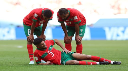 AL KHOR, QATAR - NOVEMBER 23: Noussair Mazraoui of Morocco during the FIFA World Cup Qatar 2022 Group F match between Morocco and Croatia at Al Bayt Stadium on November 23, 2022 in Al Khor, Qatar. (Photo by Goran Stanzl/Pixsell/MB Media/Getty Images)
