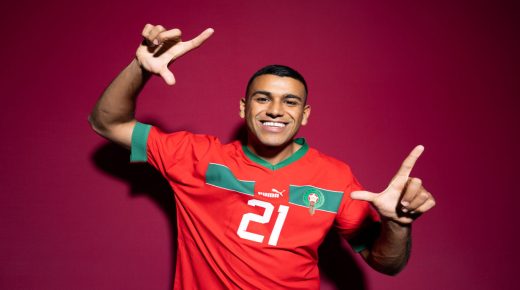 DOHA, QATAR - NOVEMBER 15: Walid Cheddira of Morocco poses during the official FIFA World Cup Qatar 2022 portrait session on November 15, 2022 in Doha, Qatar. (Photo by Oliver Hardt - FIFA/FIFA via Getty Images)