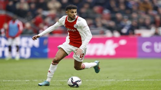 AMSTERDAM - Noussair Mazraoui of Ajax during the Dutch Eredivisie match between Ajax and Feyenoord at the Johan Cruijff ArenA on March 20, 2022 in Amsterdam, Netherlands. ANP MAURICE VAN STEEN (Photo by ANP via Getty Images)
