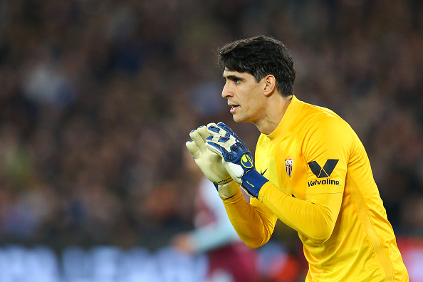 LONDON, ENGLAND - MARCH 17: Yassine Bounou of Sevilla FC during the UEFA Europa League Round of 16 Leg Two match between West Ham United and Sevilla FC at London Stadium on March 17, 2022 in London, United Kingdom. (Photo by Craig Mercer/MB Media/Getty Images)