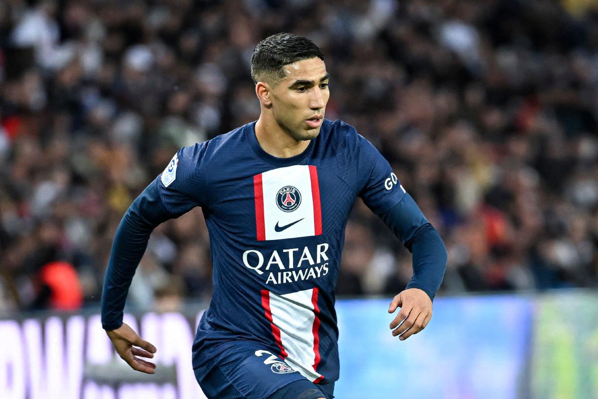 2R1GPJT Paris, France. 14th May, 2023. Achraf Hakimi during the Ligue 1 football (soccer) match between AC Ajaccio (ACA) and Paris Saint Germain (PSG) on May 13, 2023 at Parc des Princes stadium in Paris, France. Photo by Victor Joly/ABACAPRESS.COM Credit: Abaca Press/Alamy Live News