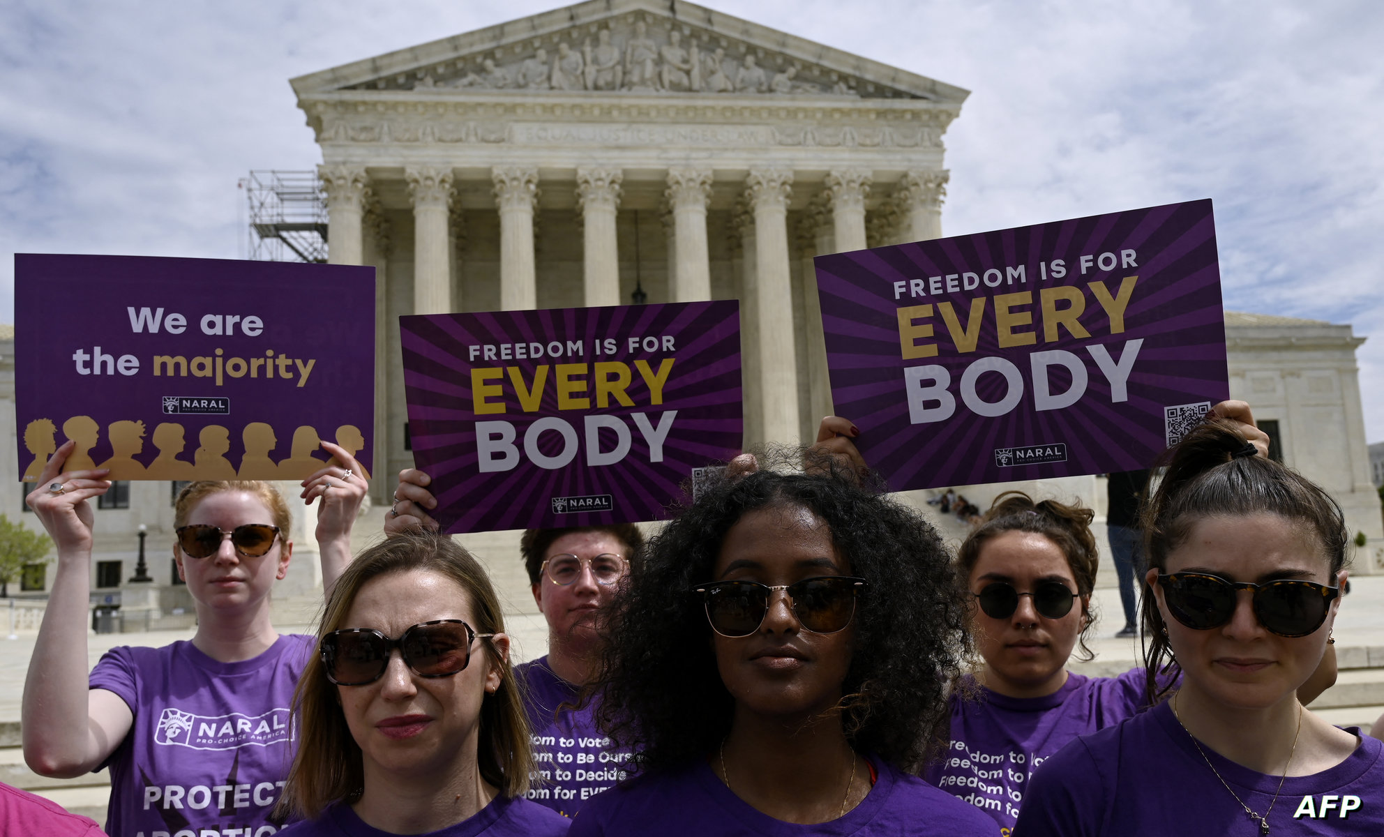 Abortion rights advocates rally outside the US Supreme Court on April 14, 2023, in Washington, DC, speaking out against abortion pill restrictions. The US Justice Department said April 13, it will go to the Supreme Court to appeal restrictions imposed on mifepristone, a widely used abortion pill, in the latest round of a fierce battle over reproductive rights. (Photo by OLIVIER DOULIERY / AFP)