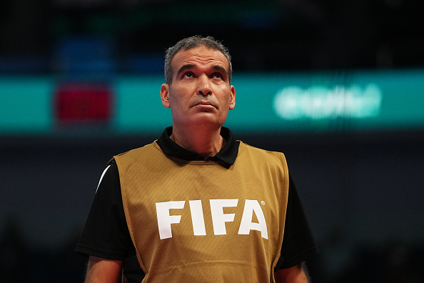 TASHKENT, UZBEKISTAN - SEPTEMBER 19: Hicham Dguig, Head Coach of Morocco, looks on during the FIFA Futsal World Cup Uzbekistan 2024 match between Morocco and Panama at Humo Arena on September 19, 2024 in Tashkent, Uzbekistan. (Photo by Alex Caparros - FIFA/FIFA via Getty Images)