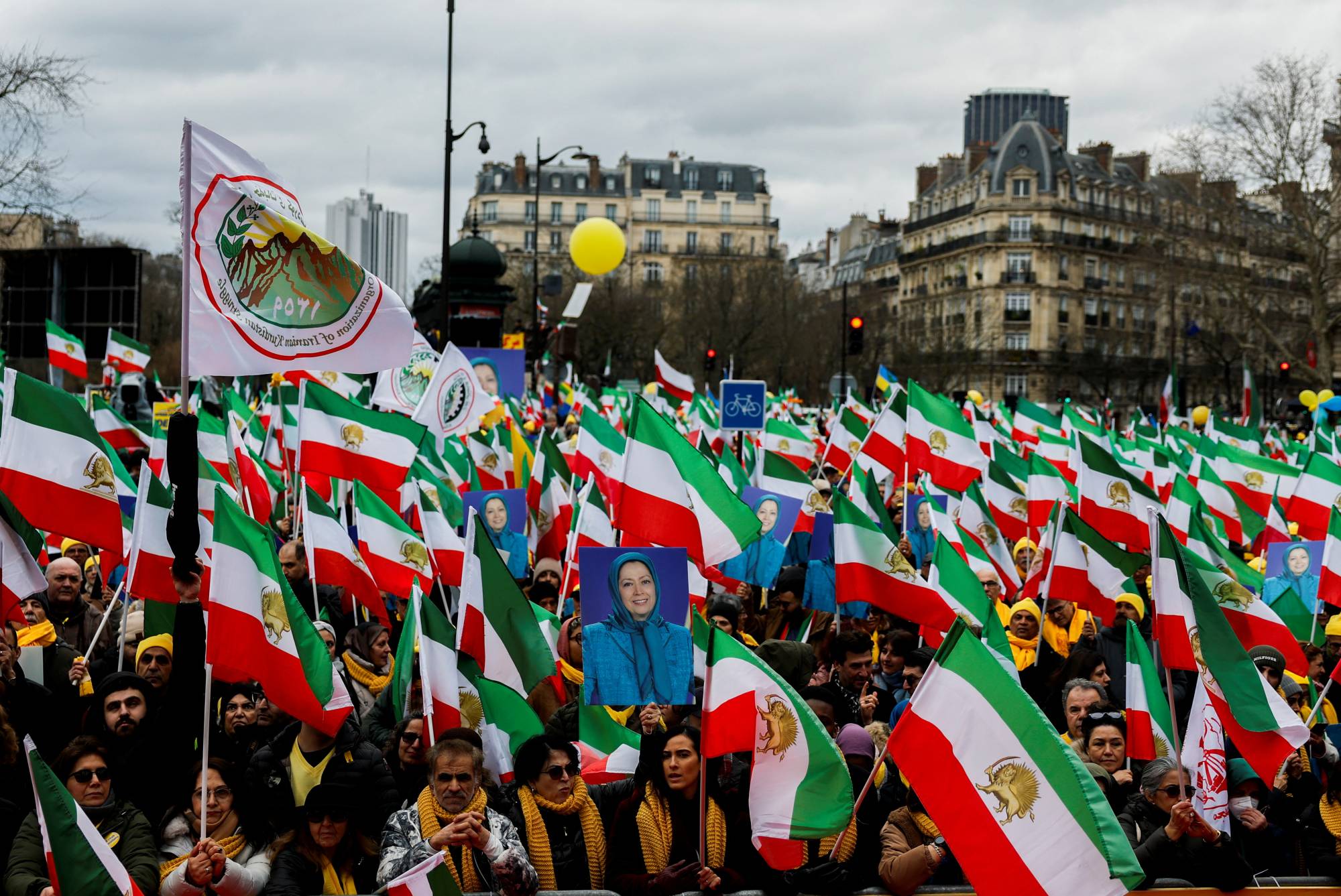 Supporters of Iranian opposition group National Council of Resistance of Iran (NCRI) gather to protest against the nuclear program and the detention of EU nationals as tensions escalate between France and Iran, in Paris, France, February 8, 2025. REUTERS/Gonzalo Fuentes