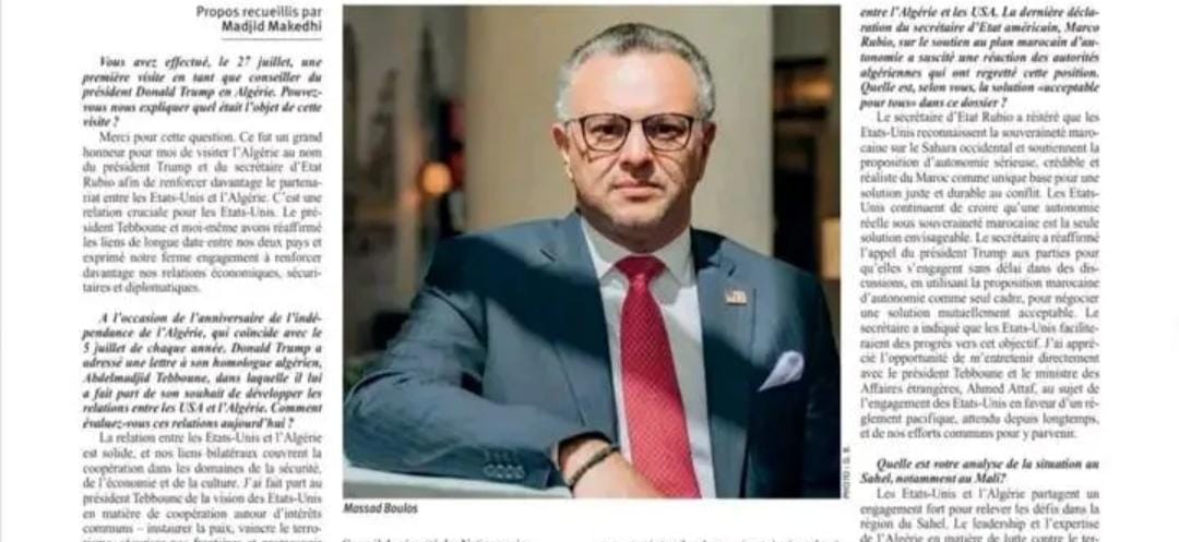 في مقابلة مع صحيفة جزائرية.. مستشار ترامب يؤكد: الحكم الذاتي هو الحل الوحيد لقضية الصحراء