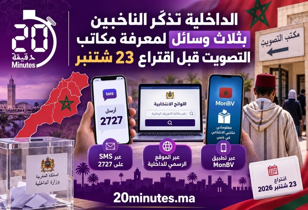 الداخلية تذكر الناخبين بثلاث وسائل لمعرفة مكاتب التصويت قبل اقتراع 23 شتنبر